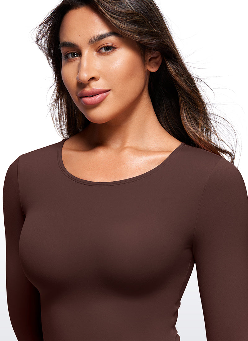 CRZ YOGA Mujeres Bodysuit Yoga Ajustado Manga Larga Cuello Redondo Gris pardo