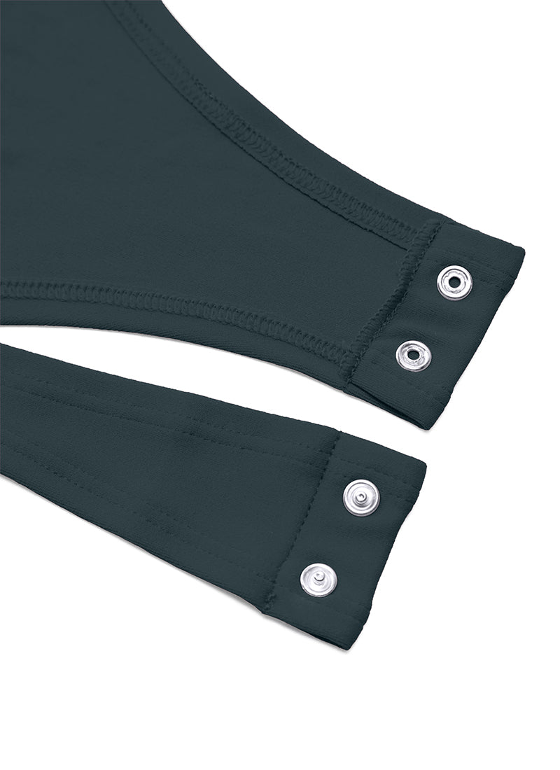 CRZ YOGA Mujeres Bodysuit Yoga Ajustado Manga Larga Cuello Redondo Verde oscuro del bosque