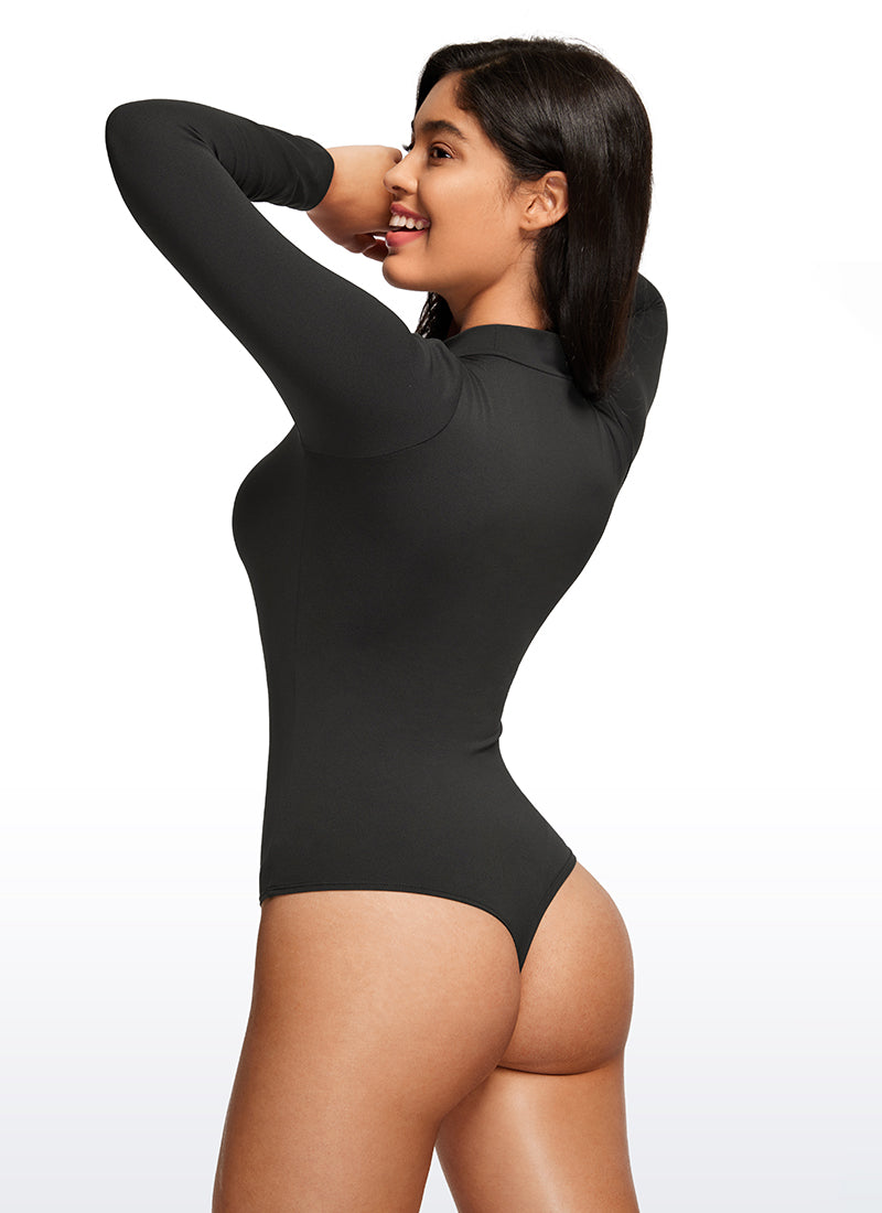 CRZ YOGA Mujeres Bodysuit Yoga Ajustado Manga Larga Cuello Alto Negro
