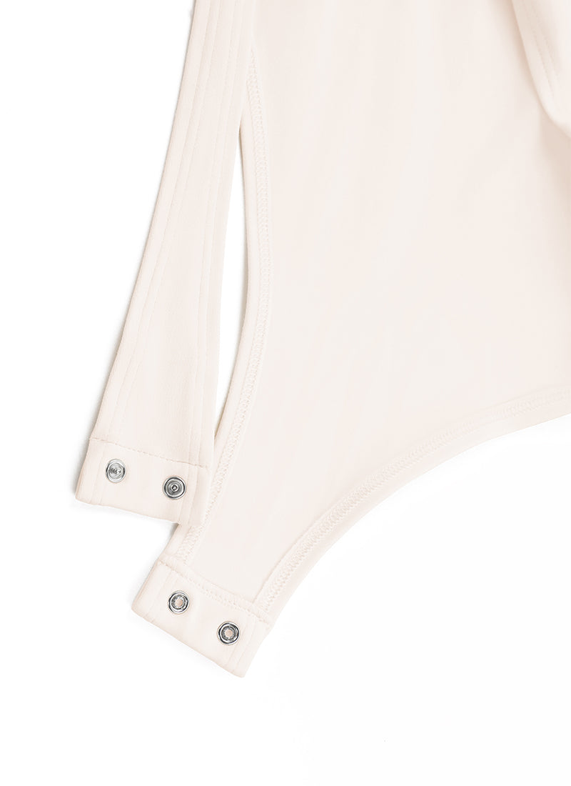 CRZ YOGA Mujeres Bodysuit Yoga Ajustado Manga Larga Cuello Alto Albaricoque blanco