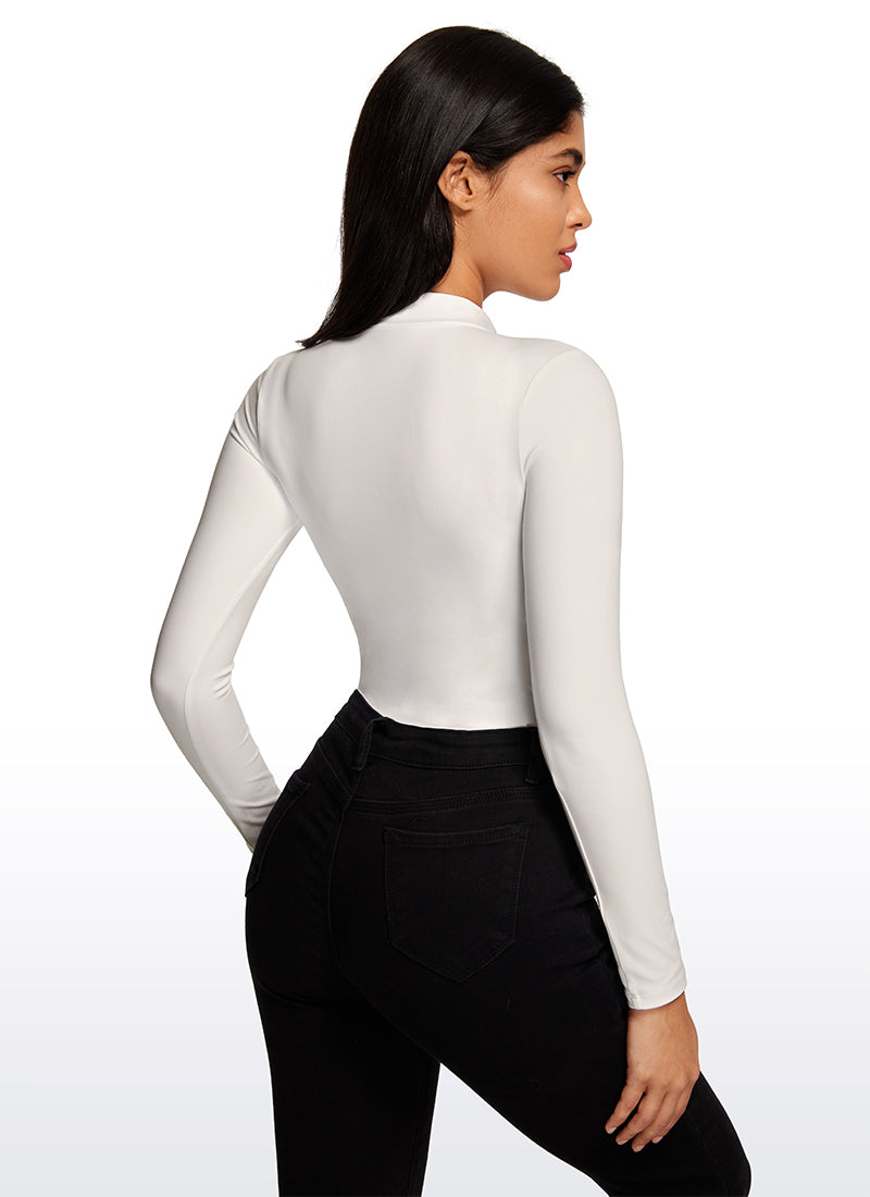CRZ YOGA Mujeres Bodysuit Yoga Ajustado Manga Larga Cuello Alto Albaricoque blanco