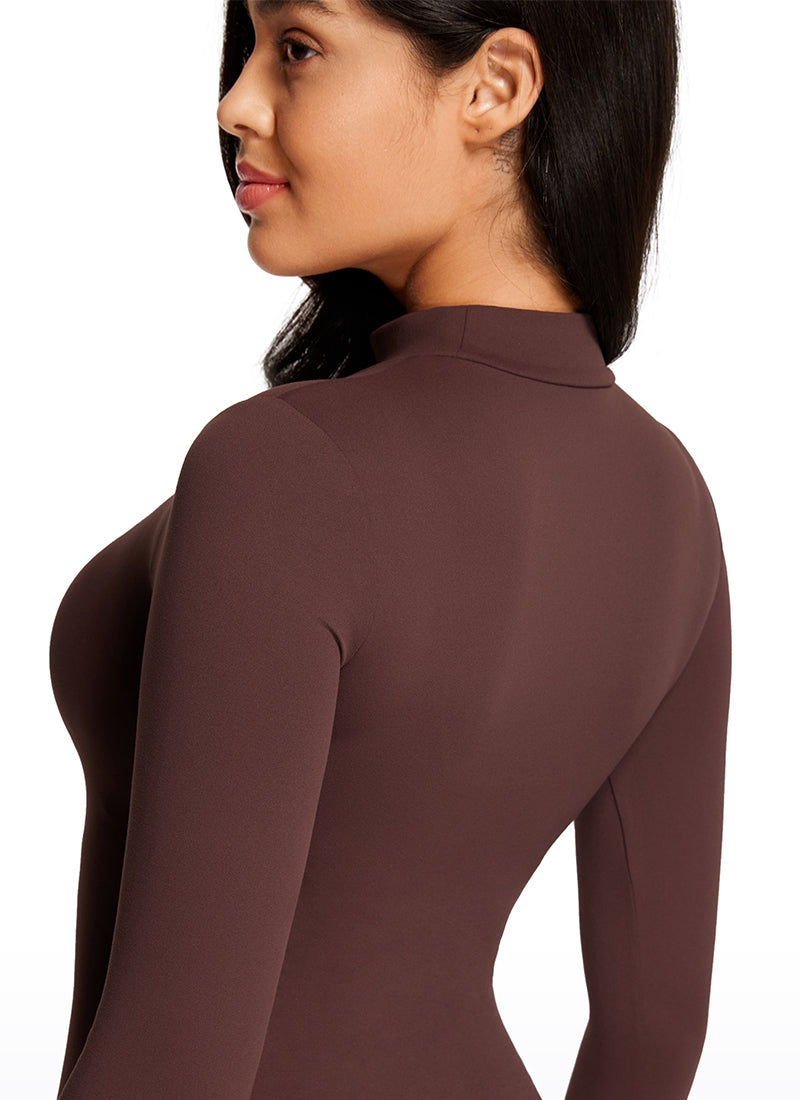 CRZ YOGA Mujeres Bodysuit Yoga Ajustado Manga Larga Cuello Alto Gris pardo