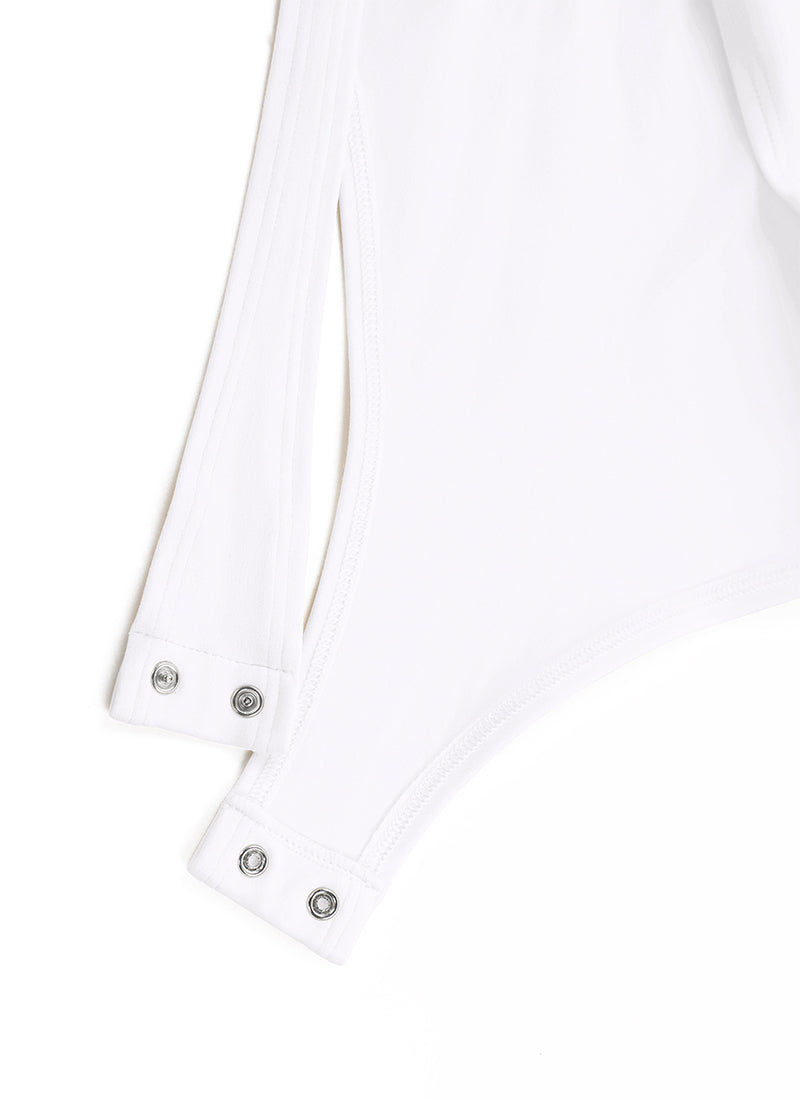 CRZ YOGA Mujeres Bodysuit Yoga Ajustado Manga Larga Cuello Alto blanco