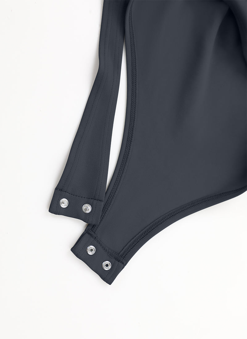 CRZ YOGA Mujeres Bodysuit Yoga Ajustado Manga Larga Cuello Alto True Navy