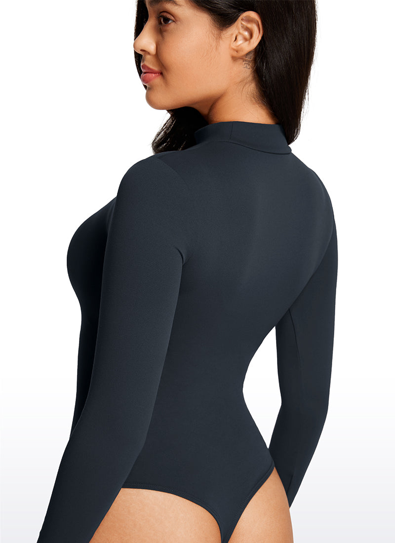 CRZ YOGA Mujeres Bodysuit Yoga Ajustado Manga Larga Cuello Alto True Navy