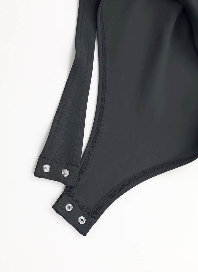 CRZ YOGA Mujeres Bodysuit Yoga Ajustado Manga Larga Cuello Alto Melanita