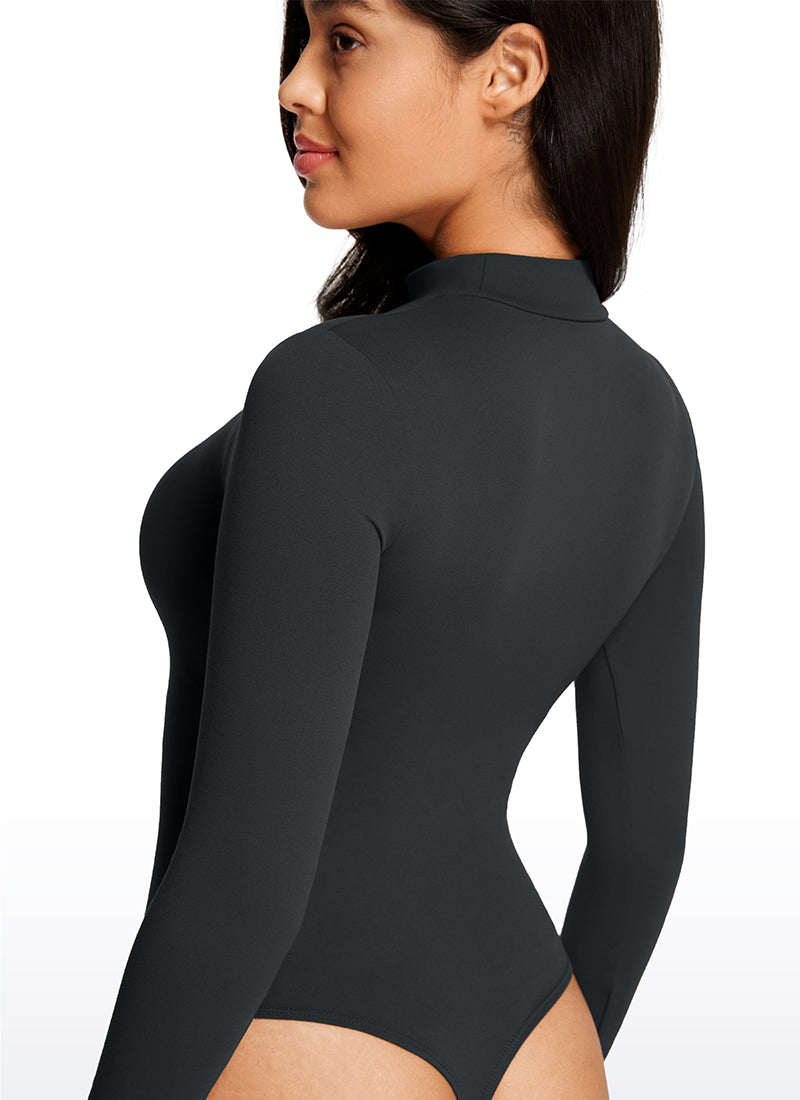 CRZ YOGA Mujeres Bodysuit Yoga Ajustado Manga Larga Cuello Alto Melanita