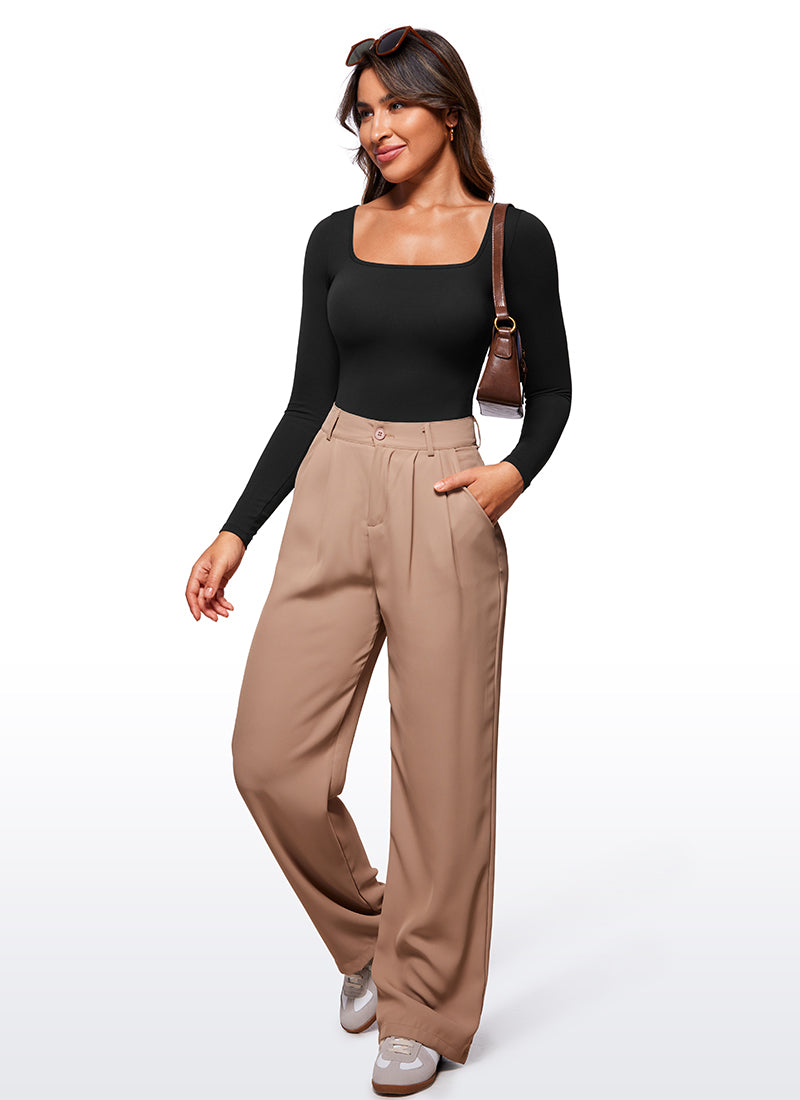 CRZ YOGA Mujeres Bodysuit Yoga Ajustado Manga Larga Cuello Cuadrado Negro