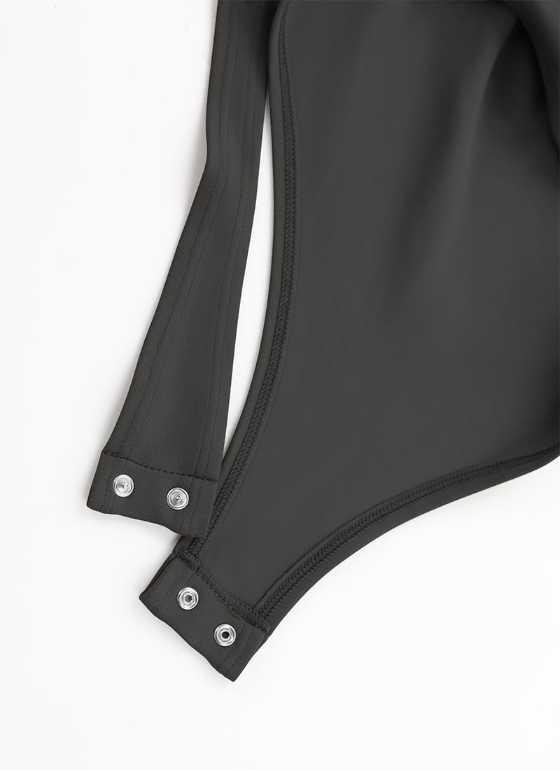 CRZ YOGA Mujeres Bodysuit Yoga Ajustado Manga Larga Cuello Cuadrado Negro