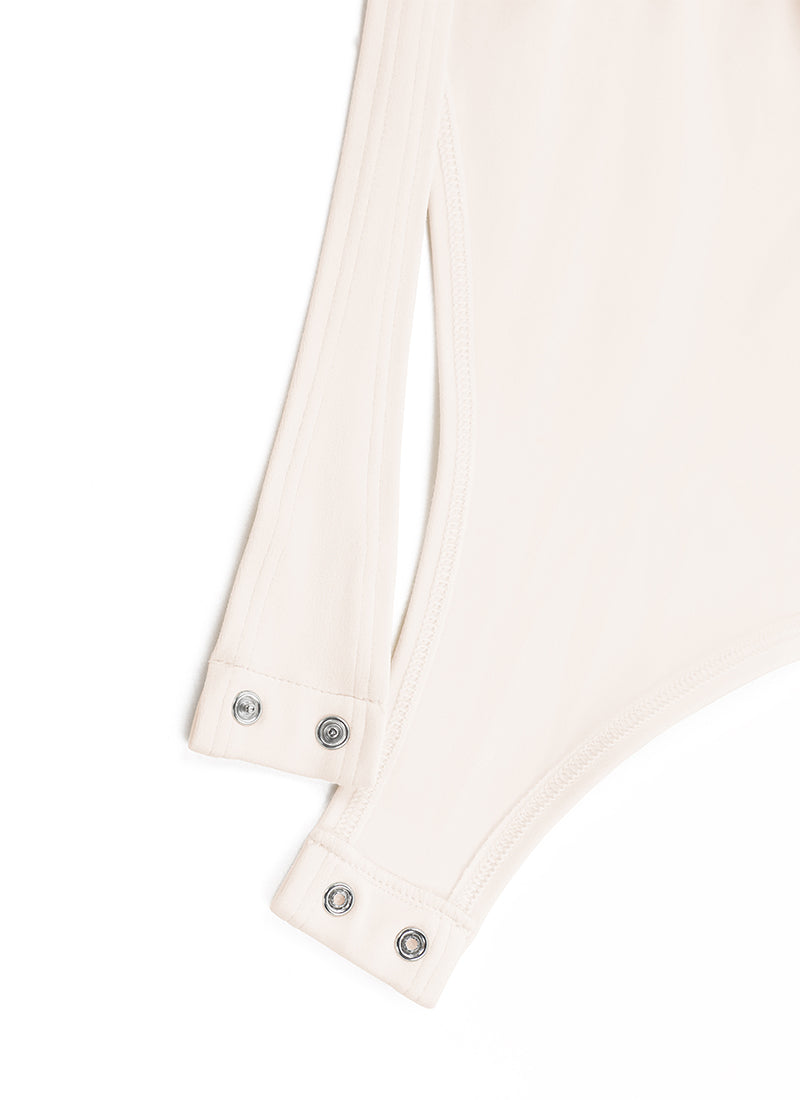 CRZ YOGA Mujeres Bodysuit Yoga Ajustado Manga Larga Cuello Cuadrado Albaricoque blanco