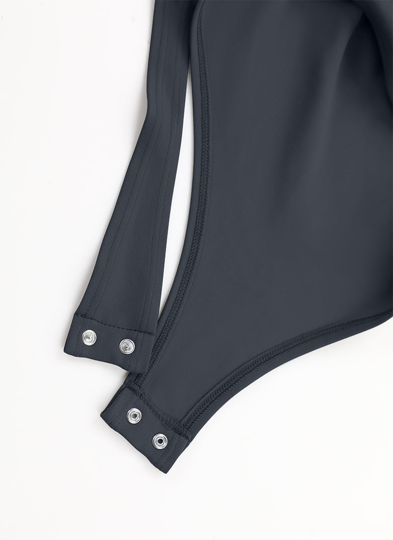 CRZ YOGA Mujeres Bodysuit Yoga Ajustado Manga Larga Cuello Cuadrado True Navy