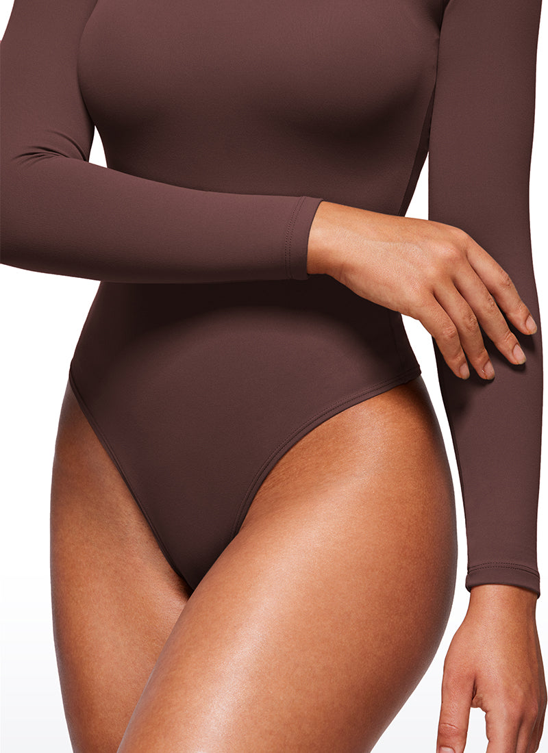 CRZ YOGA Mujeres Bodysuit Yoga Ajustado Manga Larga Cuello Cuadrado Gris pardo