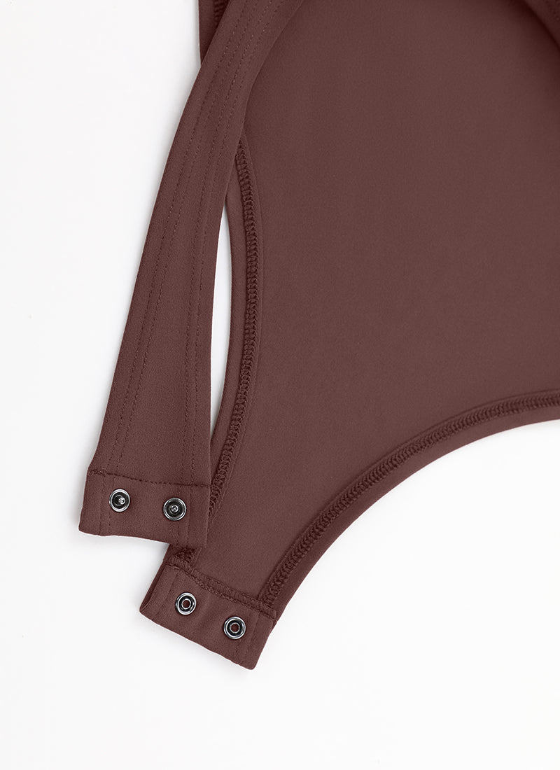CRZ YOGA Mujeres Bodysuit Yoga Ajustado Manga Larga Cuello Cuadrado Gris pardo