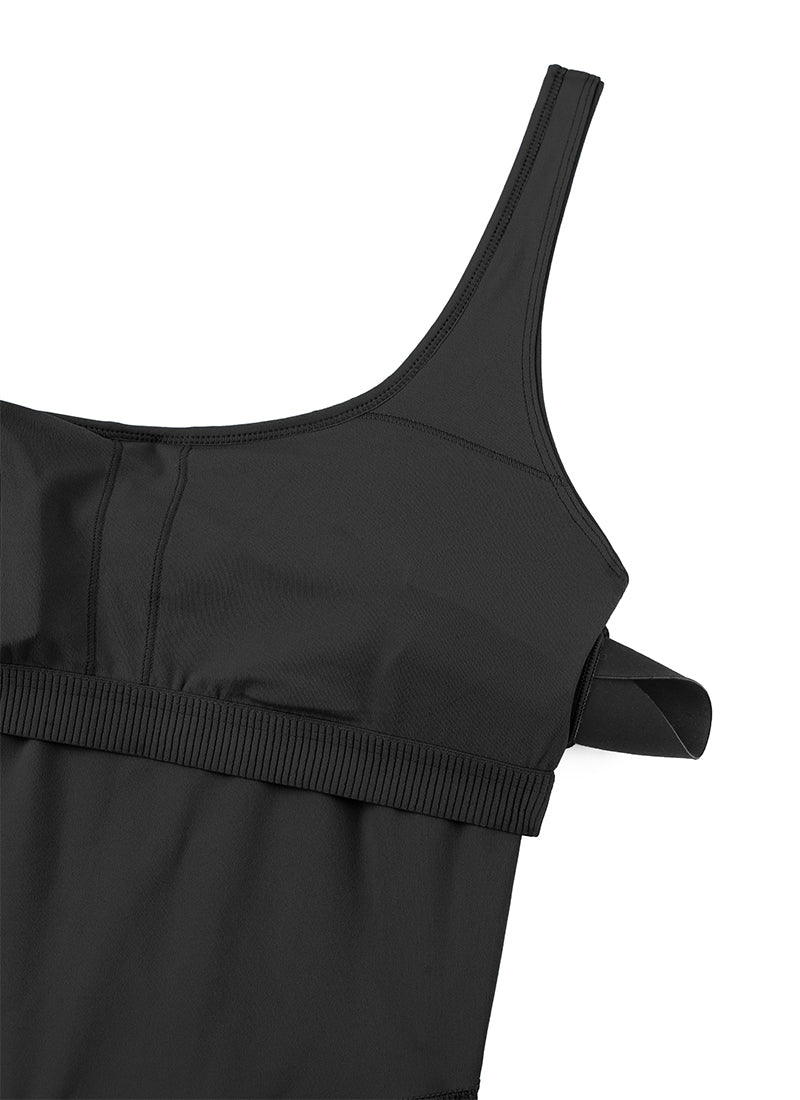 CRZ YOGA Mujer Body Corto Ajustado de Espalda Baja y Escote Redondo Negro