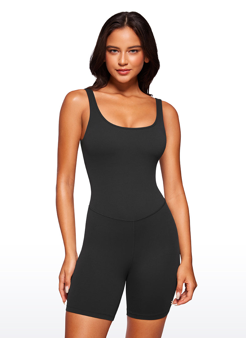 CRZ YOGA Mujer Body Corto Ajustado de Espalda Baja y Escote Redondo Negro