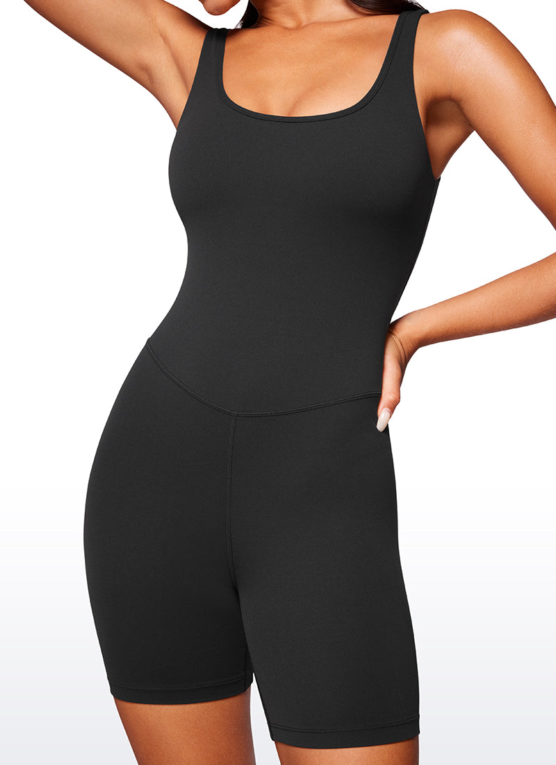 CRZ YOGA Mujer Body Corto Ajustado de Espalda Baja y Escote Redondo Negro