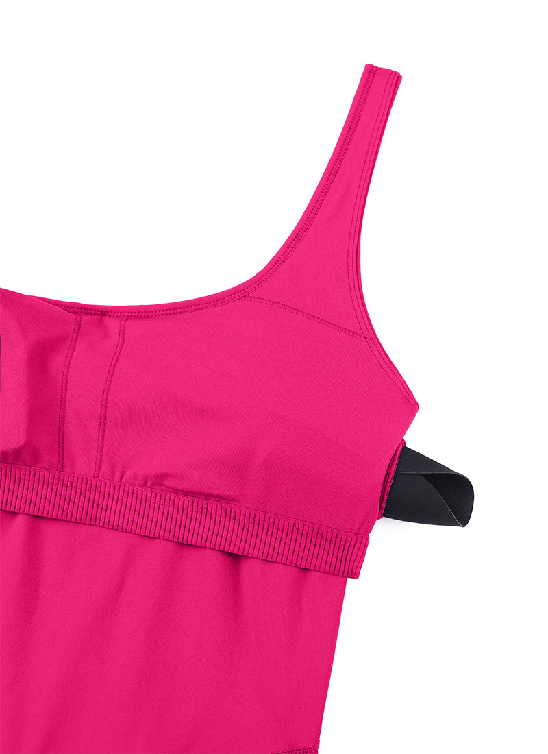 CRZ YOGA Mujer Body Corto Ajustado de Espalda Baja y Escote Redondo Granito Rosa