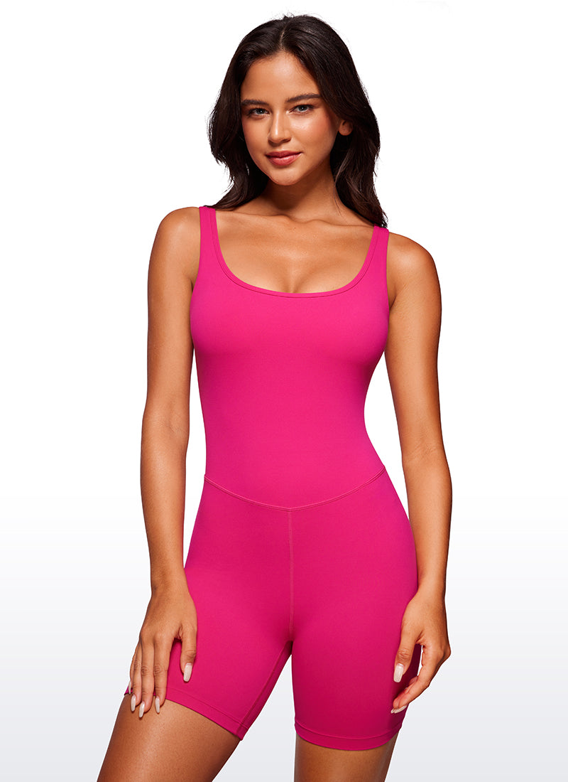 CRZ YOGA Mujer Body Corto Ajustado de Espalda Baja y Escote Redondo Granito Rosa