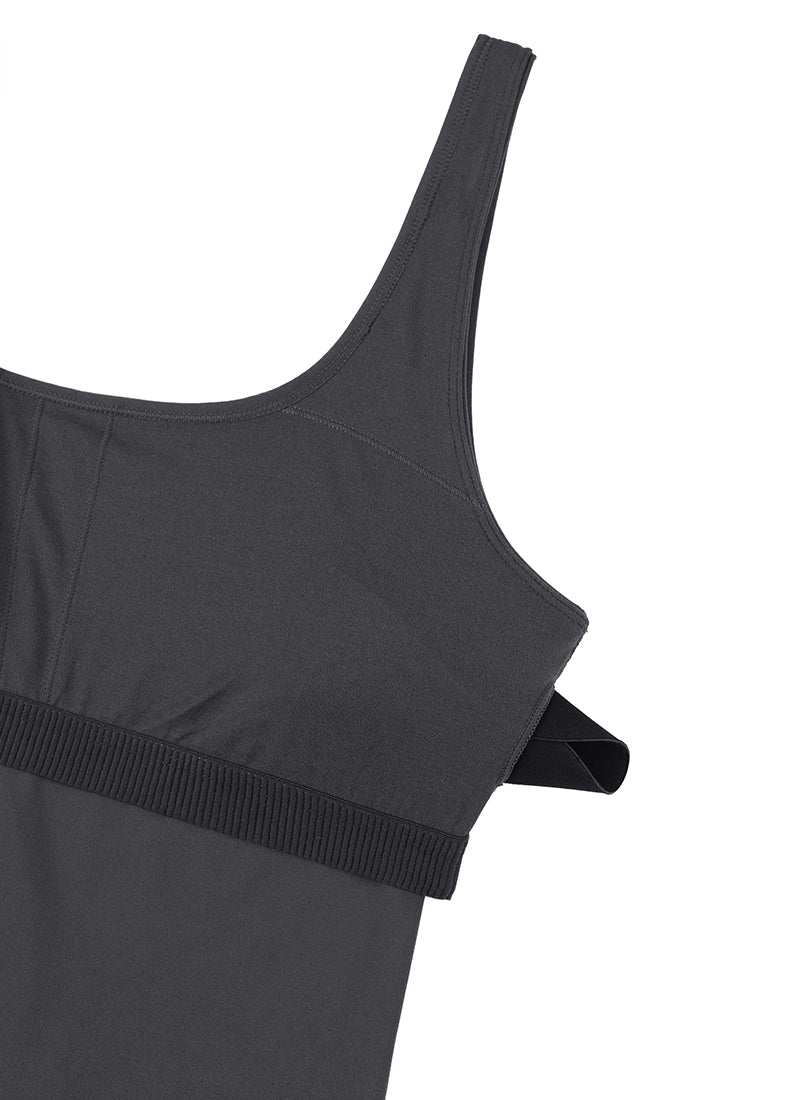 CRZ YOGA Mujer Body Corto Ajustado de Espalda Baja y Escote Redondo Gris misterioso