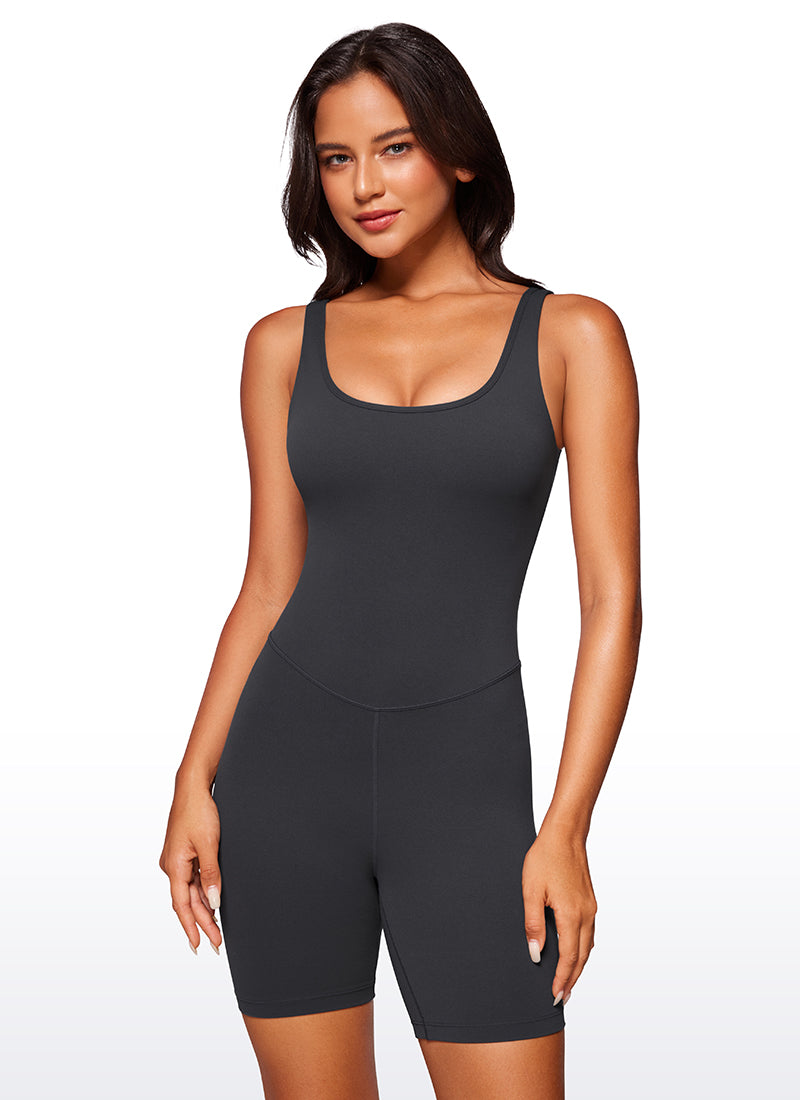 CRZ YOGA Mujer Body Corto Ajustado de Espalda Baja y Escote Redondo Gris misterioso