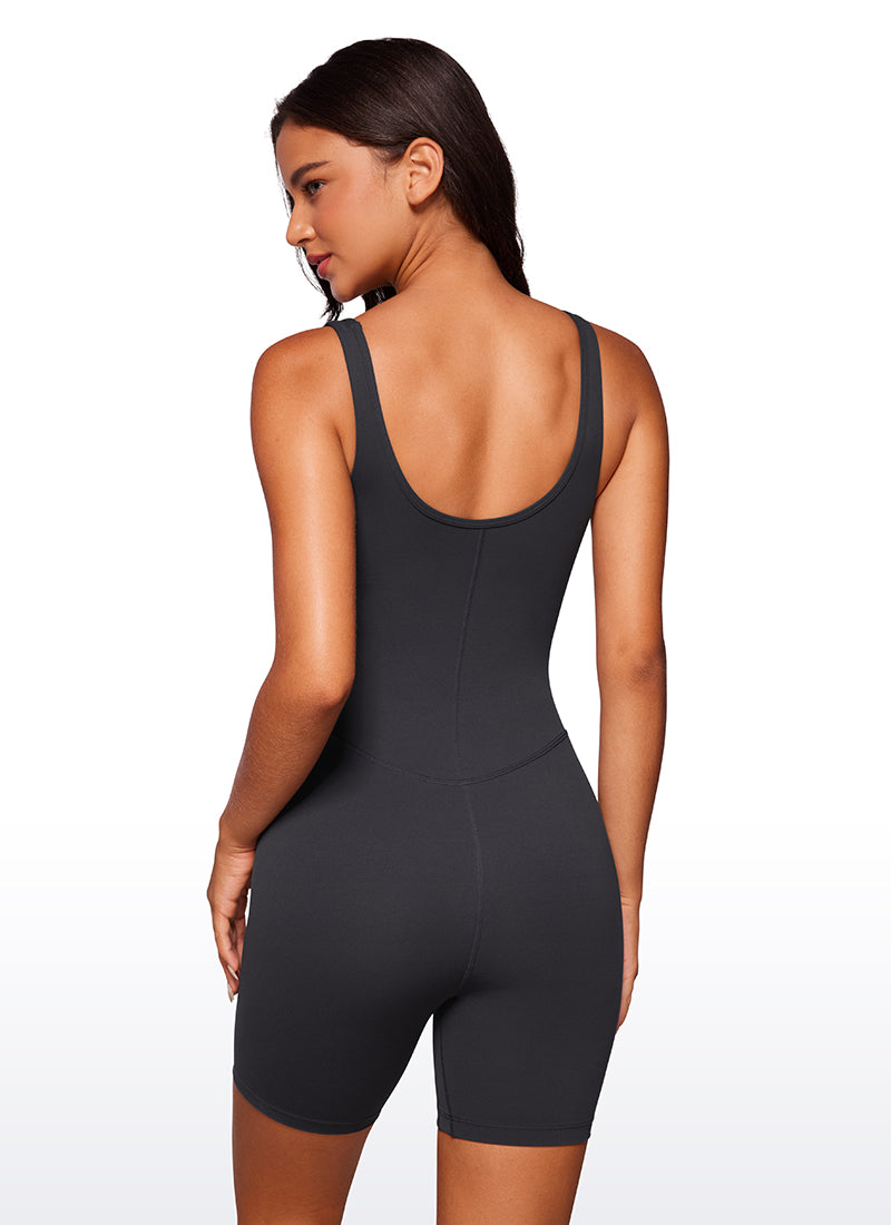 CRZ YOGA Mujer Body Corto Ajustado de Espalda Baja y Escote Redondo Gris misterioso