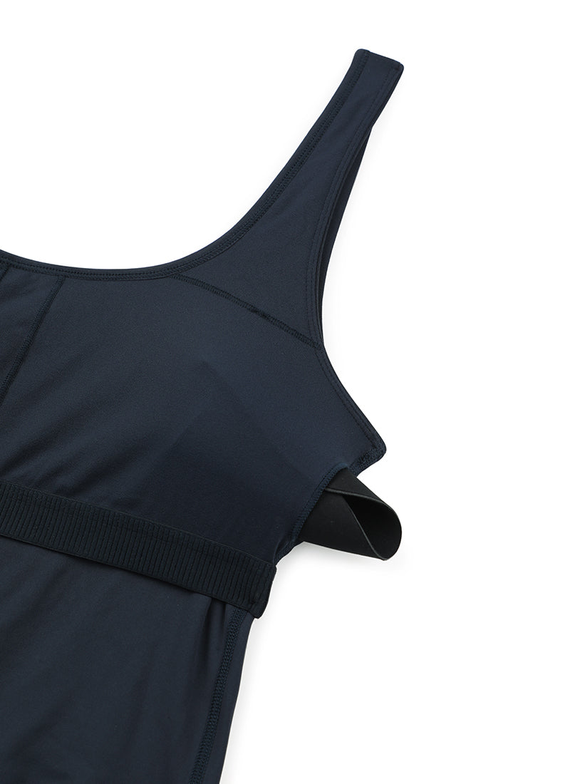 CRZ YOGA Mujer Body Corto Ajustado de Espalda Baja y Escote Redondo True Navy