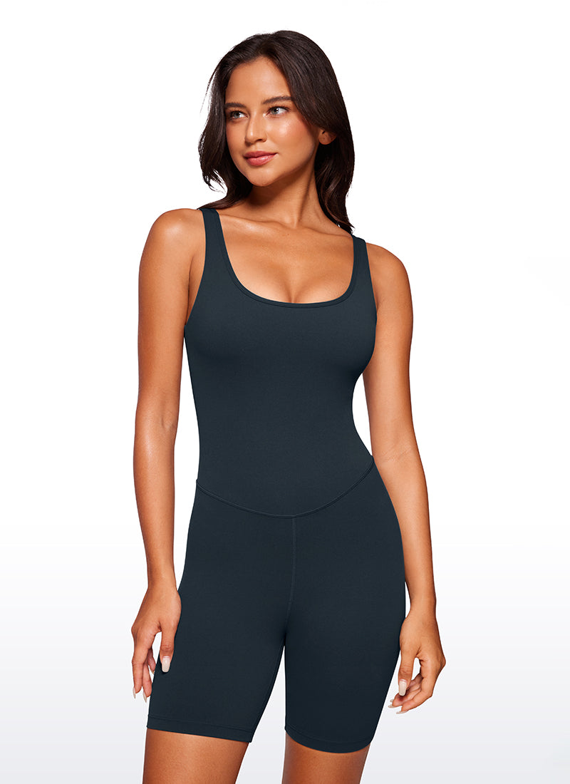 CRZ YOGA Mujer Body Corto Ajustado de Espalda Baja y Escote Redondo True Navy