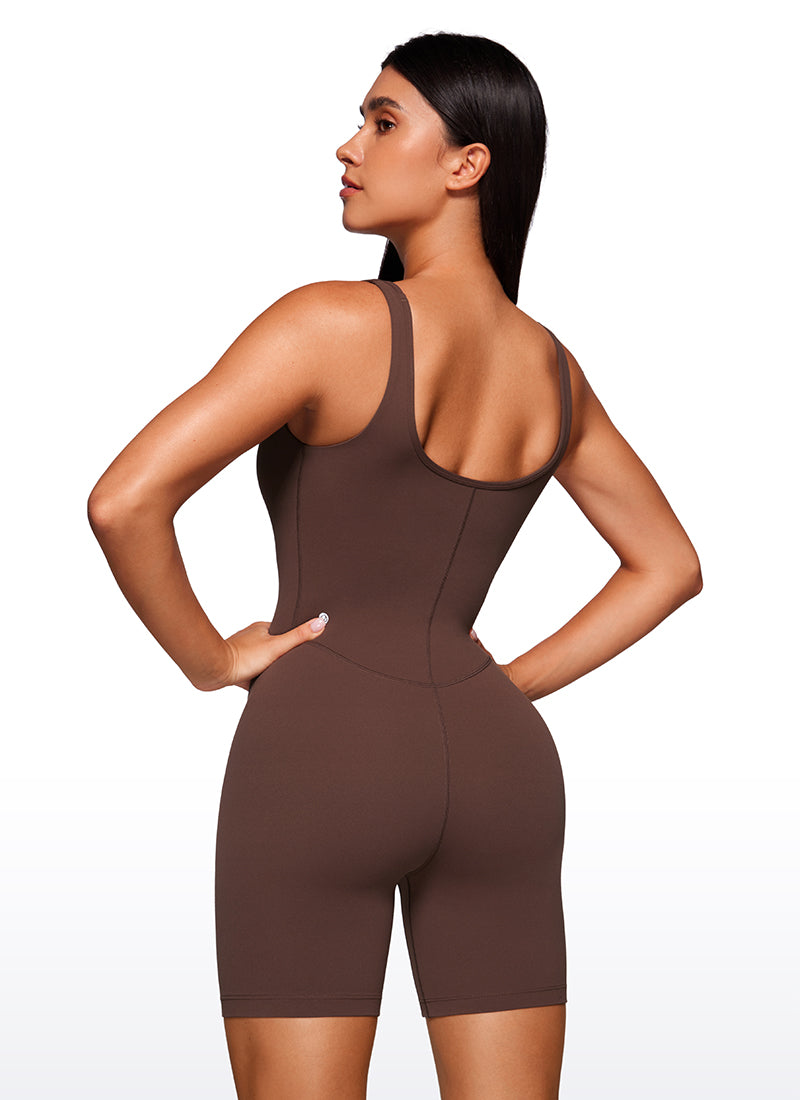 CRZ YOGA Mujer Body Corto Ajustado de Espalda Baja y Escote Redondo Café Morena