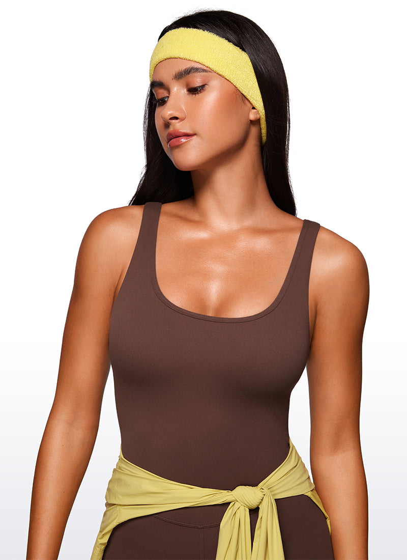 CRZ YOGA Mujer Body Corto Ajustado de Espalda Baja y Escote Redondo Café Morena