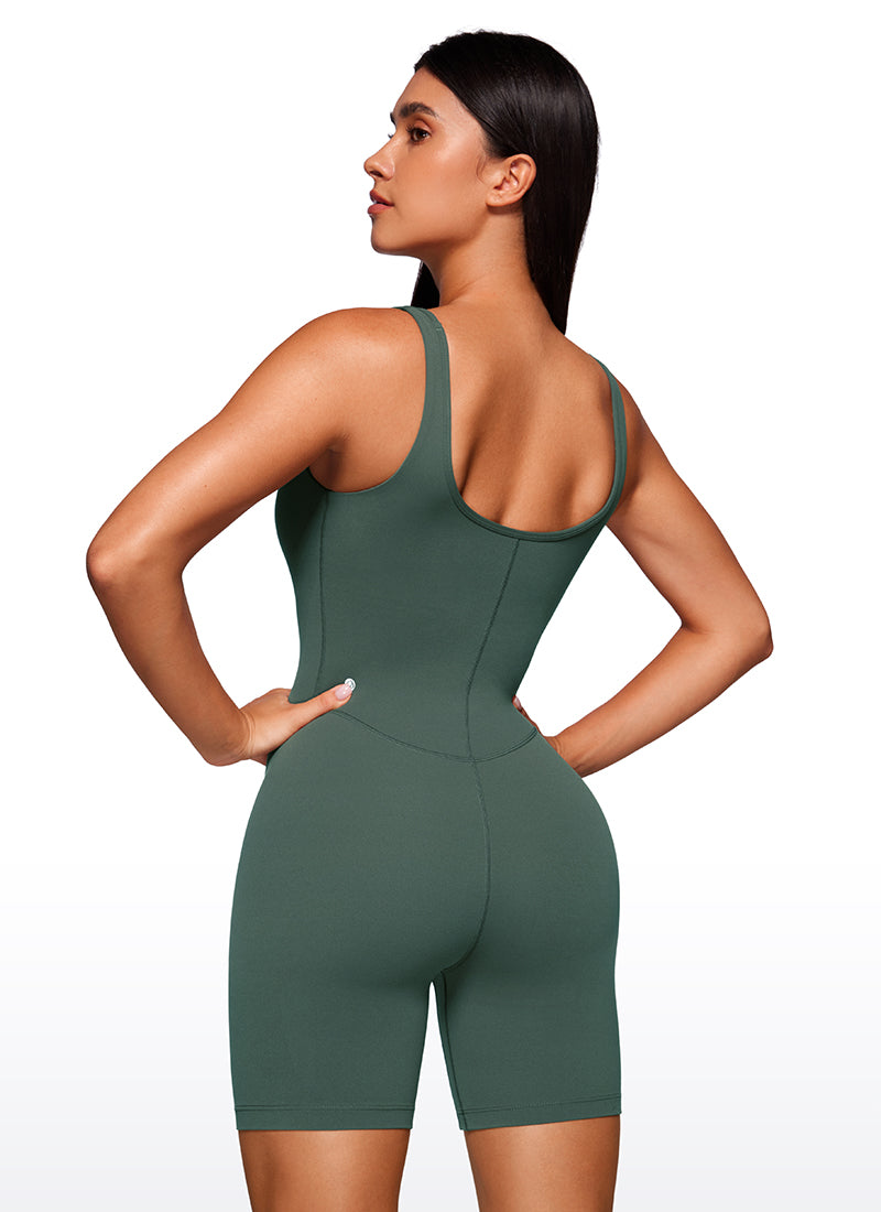 CRZ YOGA Mujer Body Corto Ajustado de Espalda Baja y Escote Redondo Verde Bosque Oscuro