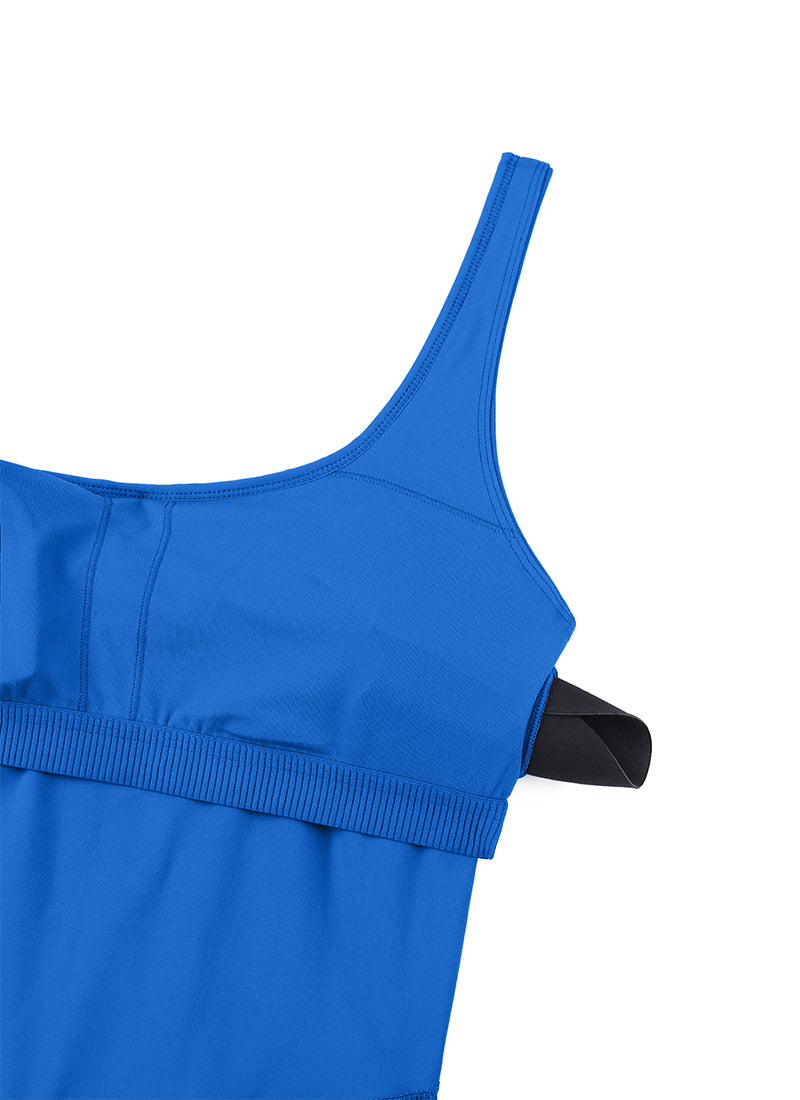 CRZ YOGA Mujer Body Corto Ajustado de Espalda Baja y Escote Redondo Azul Destello