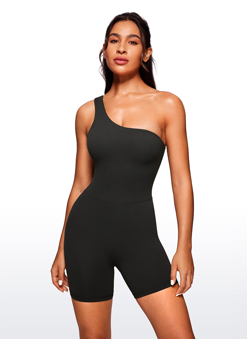 CRZ YOGA Mujeres Bodysuit Yoga One Shoulder Romper Shorts Negro