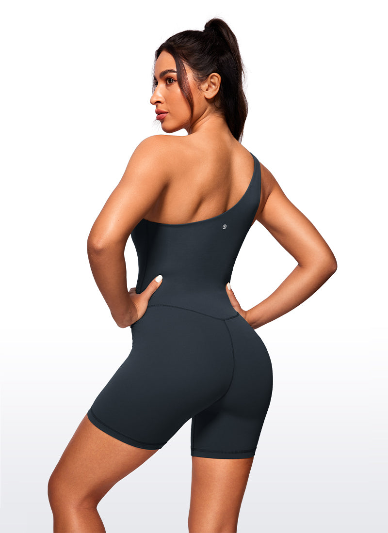 CRZ YOGA Mujeres Bodysuit Yoga One Shoulder Romper Shorts True Navy