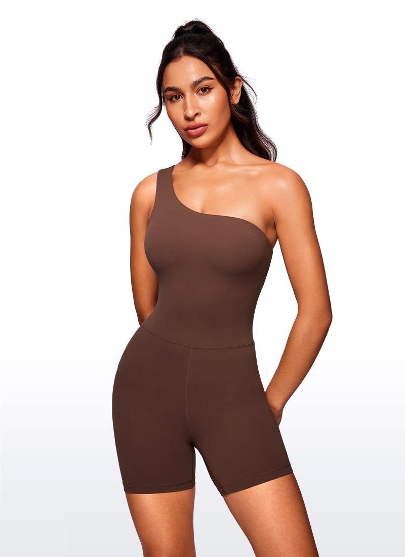CRZ YOGA Mujeres Bodysuit Yoga One Shoulder Romper Shorts Café Morena