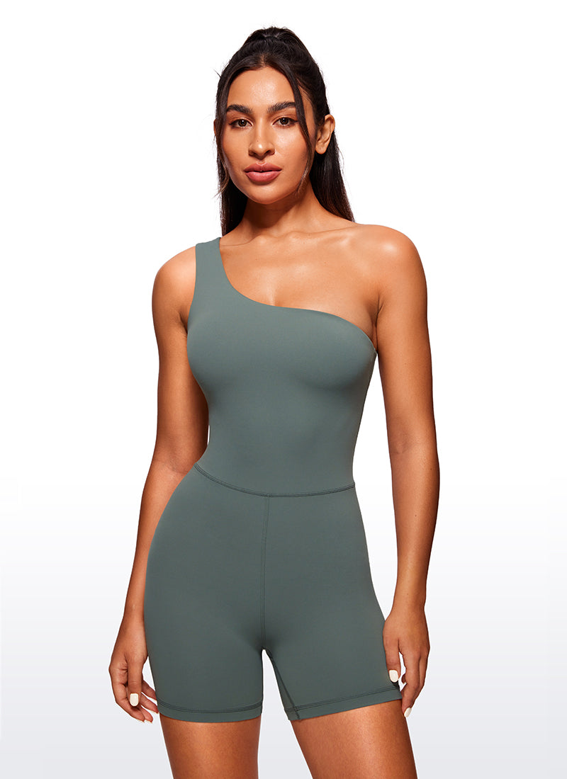 CRZ YOGA Mujeres Bodysuit Yoga One Shoulder Romper Shorts Salvia gris