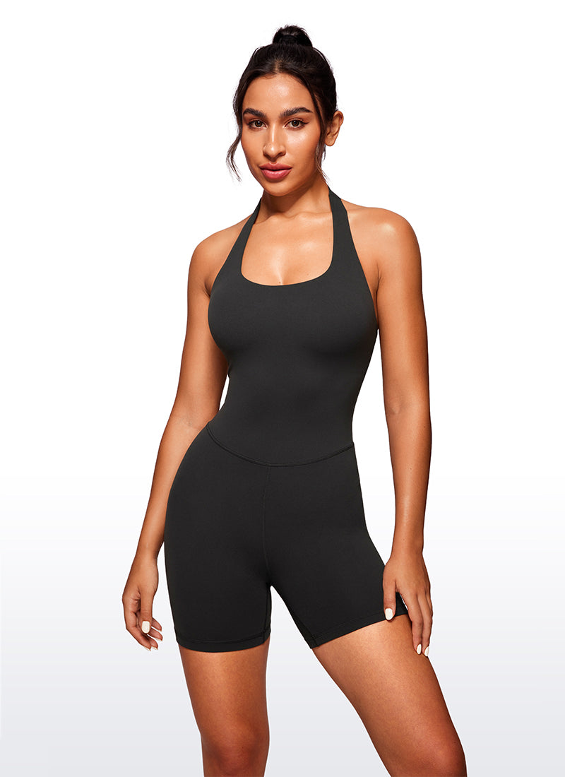CRZ YOGA Mujer Mono Deportivo Halter Espalda Descubierta Corto Negro
