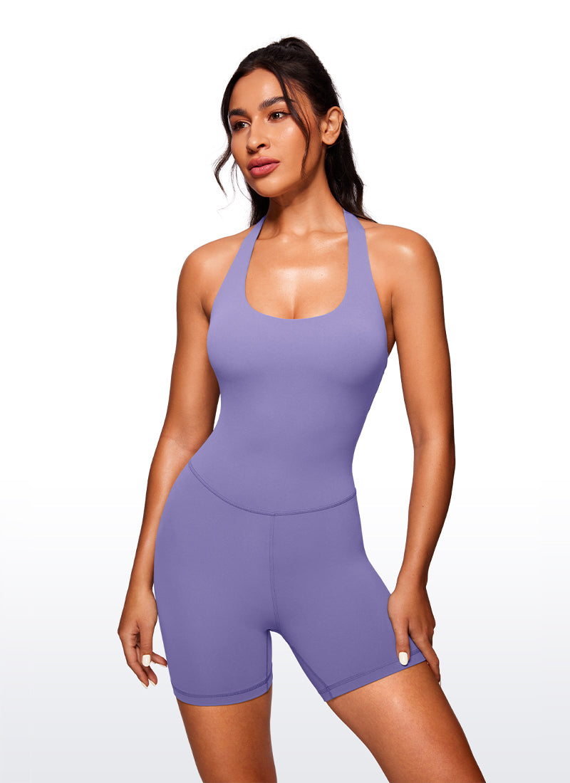 CRZ YOGA Mujer Mono Deportivo Halter Espalda Descubierta Corto Lavanda Oscura Morada