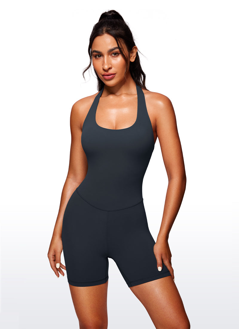 CRZ YOGA Mujer Mono Deportivo Halter Espalda Descubierta Corto True Navy