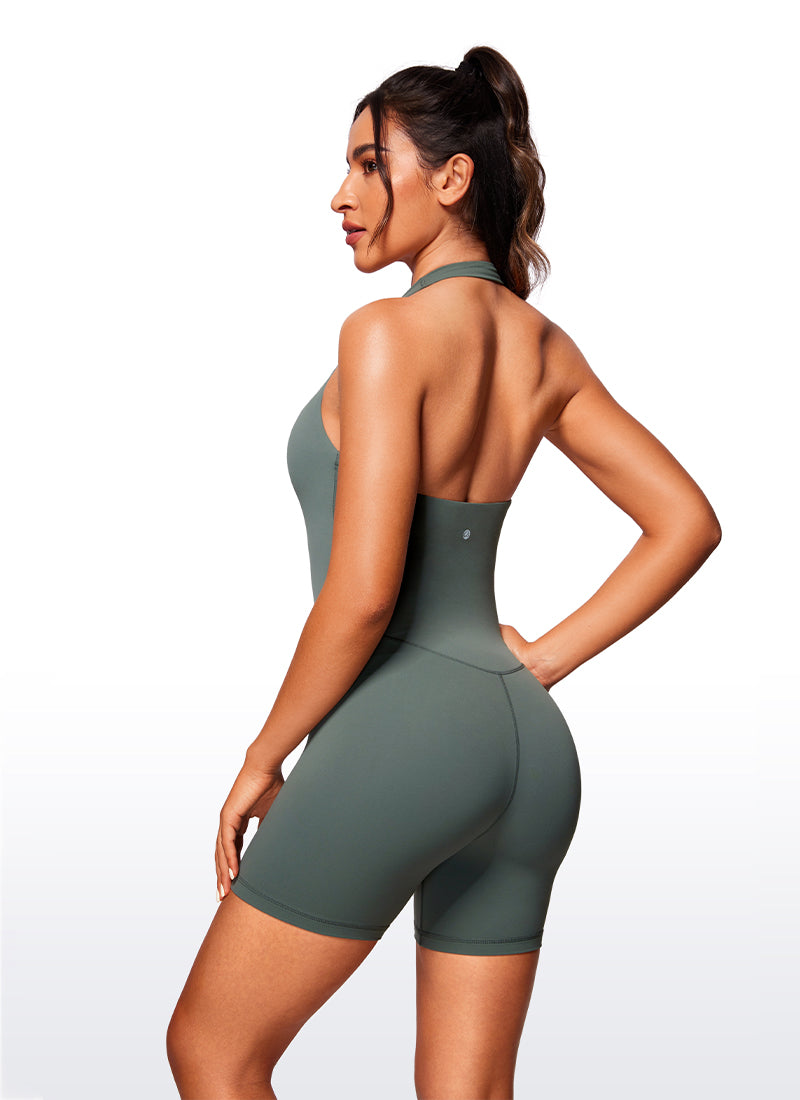 CRZ YOGA Mujer Mono Deportivo Halter Espalda Descubierta Corto Salvia gris