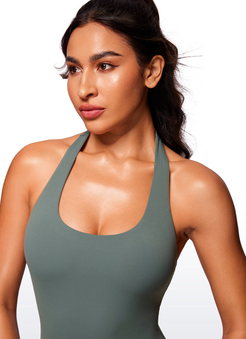 CRZ YOGA Mujer Mono Deportivo Halter Espalda Descubierta Corto Salvia gris