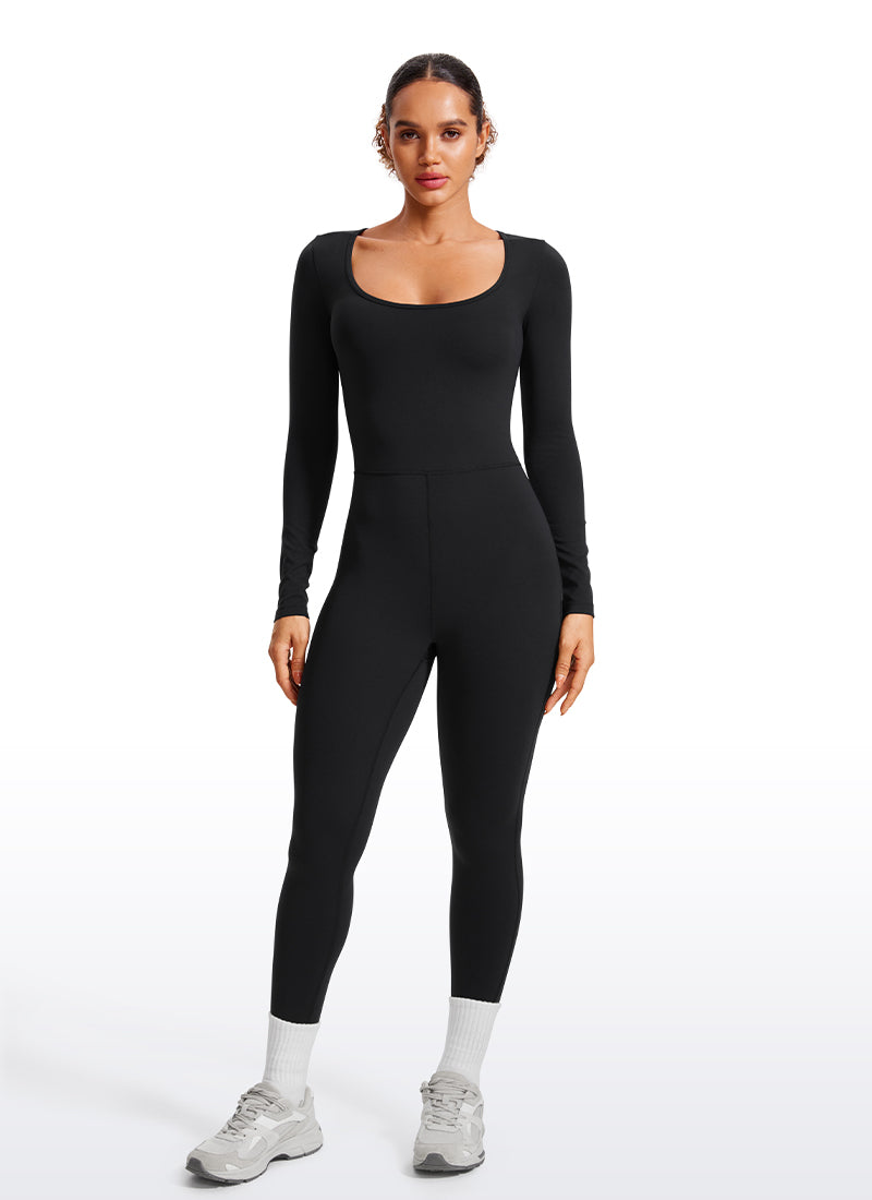 CRZ YOGA Chicas Mono Casual de Yoga con Escote Redondo y Mangas Larga Negro