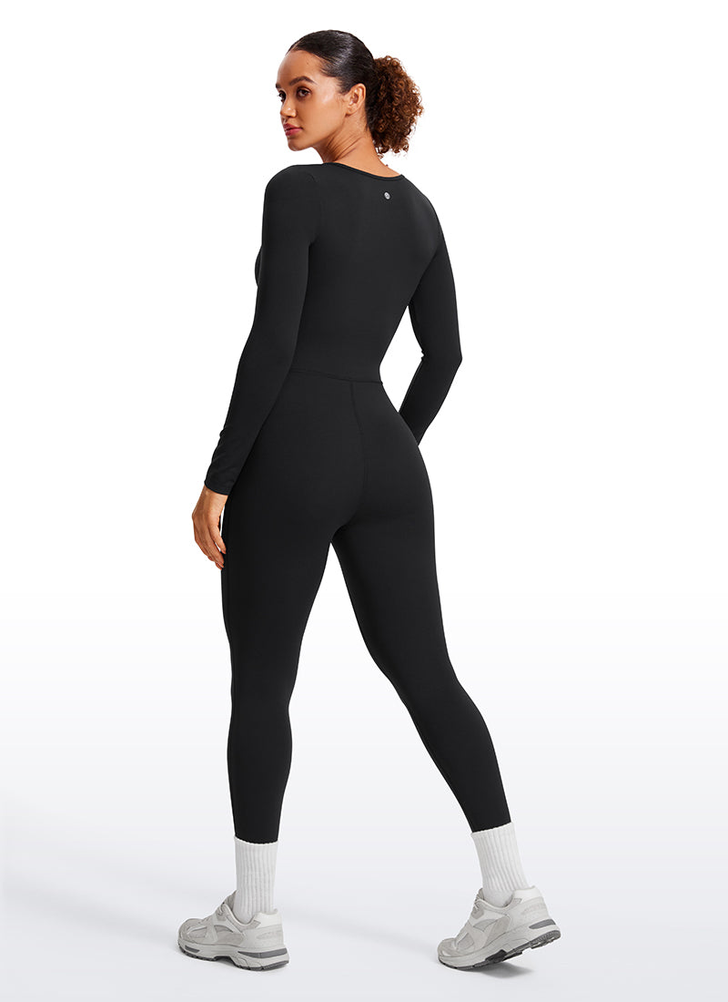 CRZ YOGA Chicas Mono Casual de Yoga con Escote Redondo y Mangas Larga Negro