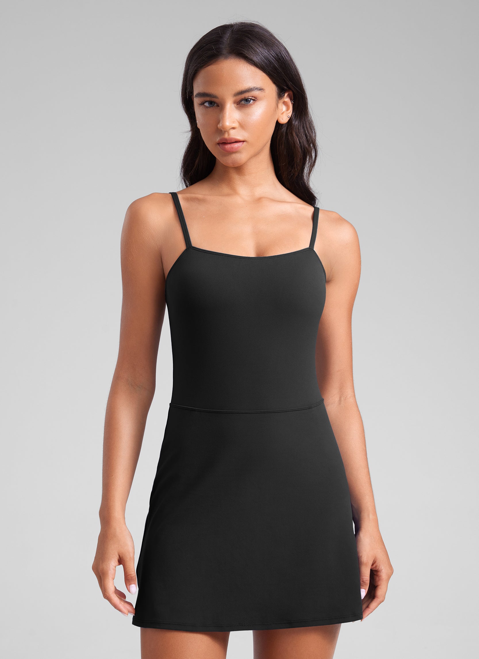 CRZ YOGA Butterluxe Vestidos Deportivos Casual de Tirantes Espaguetis Negro