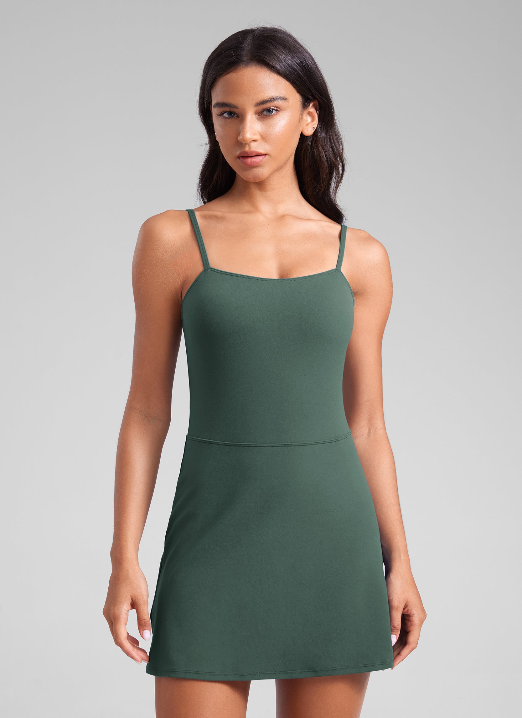 CRZ YOGA Butterluxe Vestidos Deportivos Casual de Tirantes Espaguetis Verde Bosque Oscuro