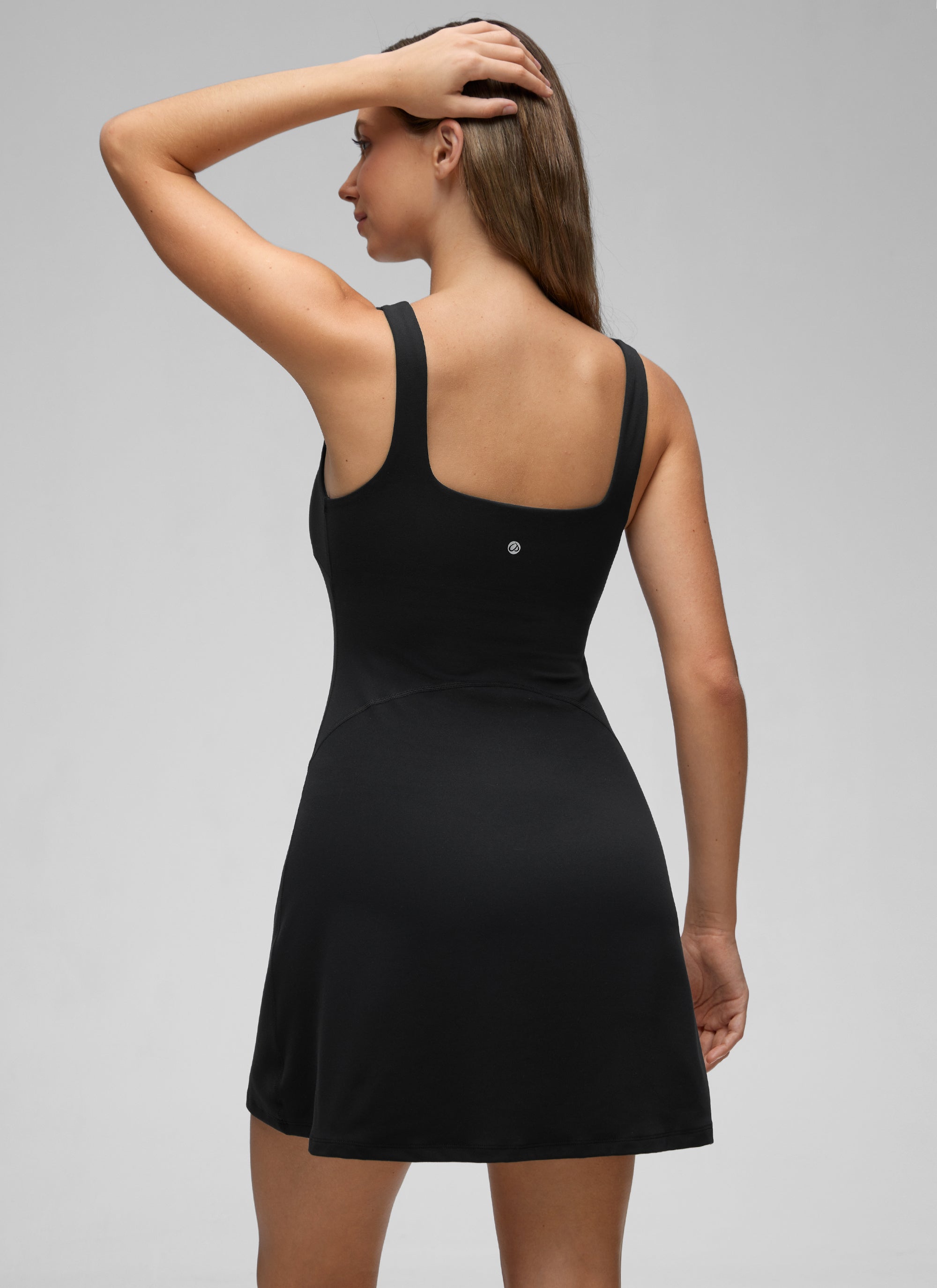 CRZ YOGA Mujer Vestido A-Line con Sujetador Integrado Escote Cuadrado Negro