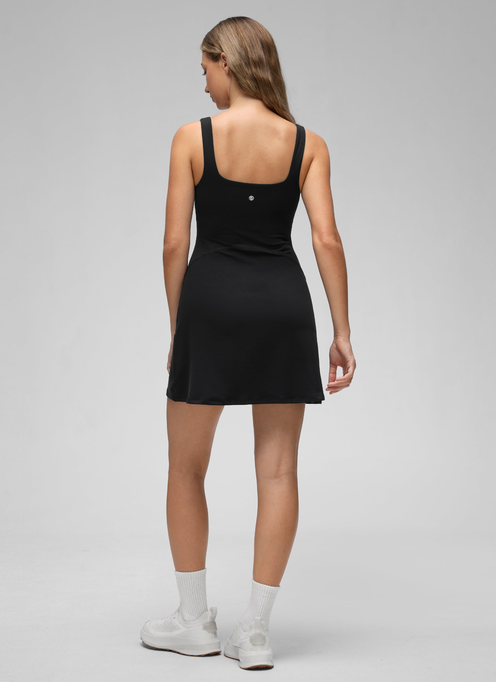 CRZ YOGA Mujer Vestido A-Line con Sujetador Integrado Escote Cuadrado Negro