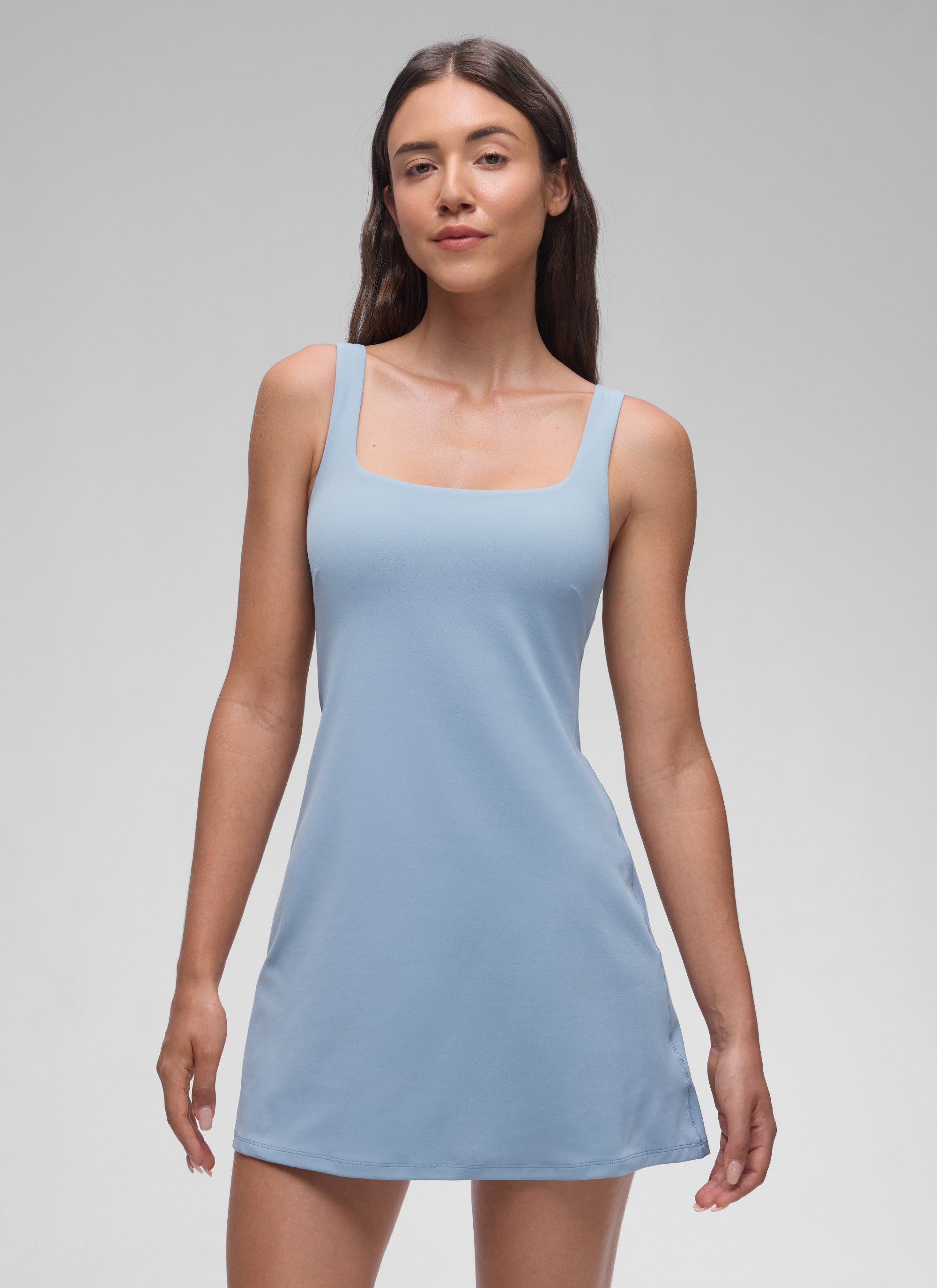 CRZ YOGA Mujer Vestido A-Line con Sujetador Integrado Escote Cuadrado Batista Azul