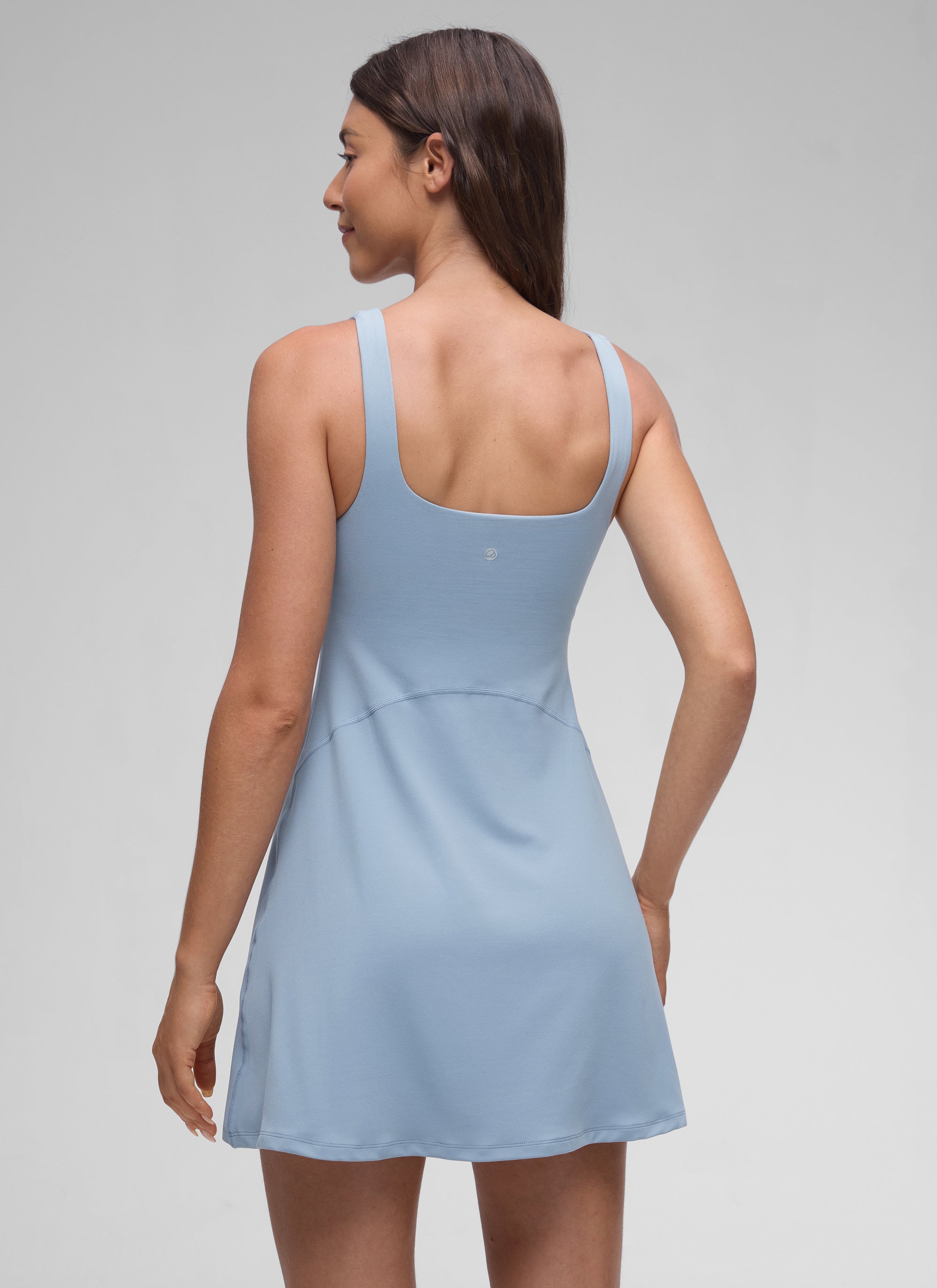 CRZ YOGA Mujer Vestido A-Line con Sujetador Integrado Escote Cuadrado Batista Azul