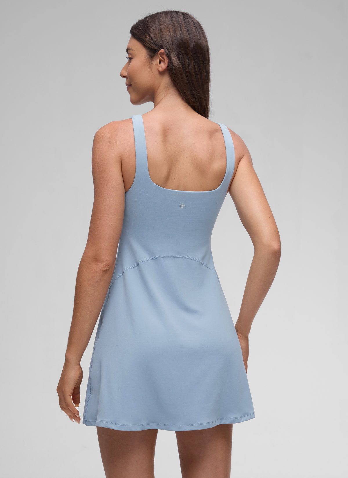 CRZ YOGA Mujer Vestido A-Line con Sujetador Integrado Escote Cuadrado Batista Azul