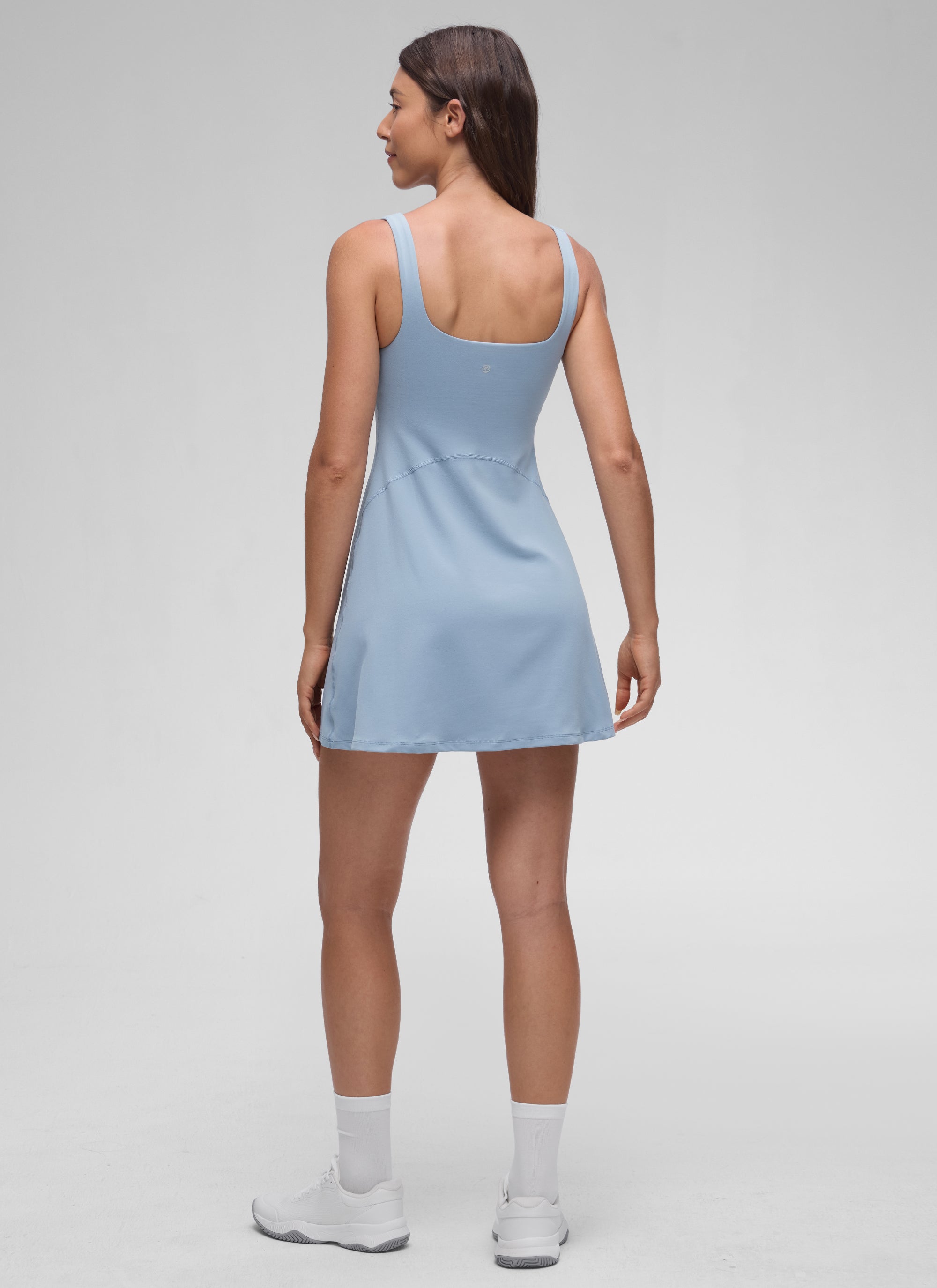 CRZ YOGA Mujer Vestido A-Line con Sujetador Integrado Escote Cuadrado Batista Azul